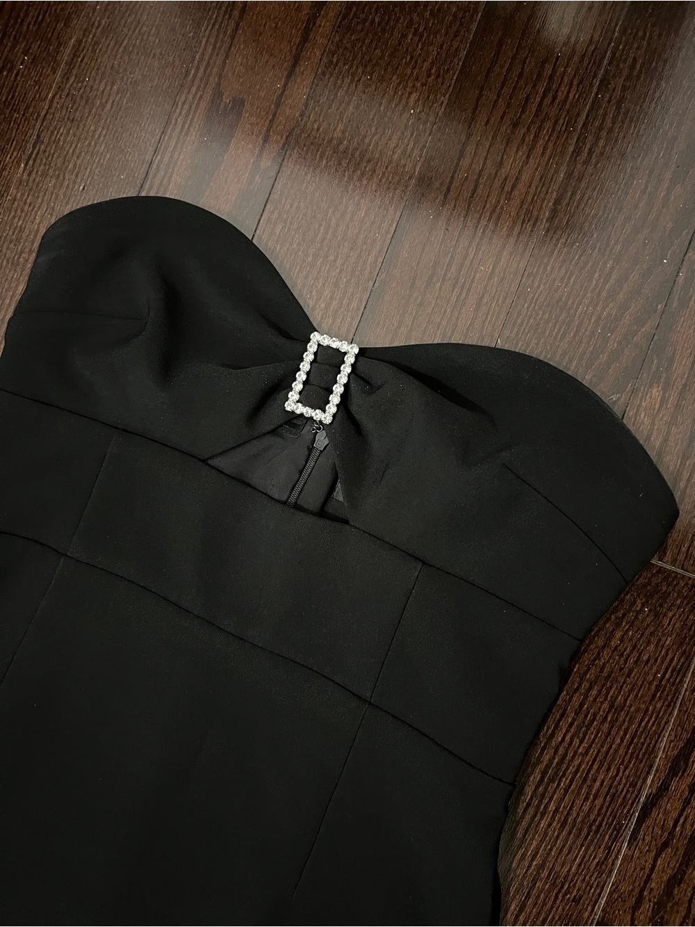 Dynamite Black Strapless Midi Dress with Rhinestone Buckle - Picture 5 of 8